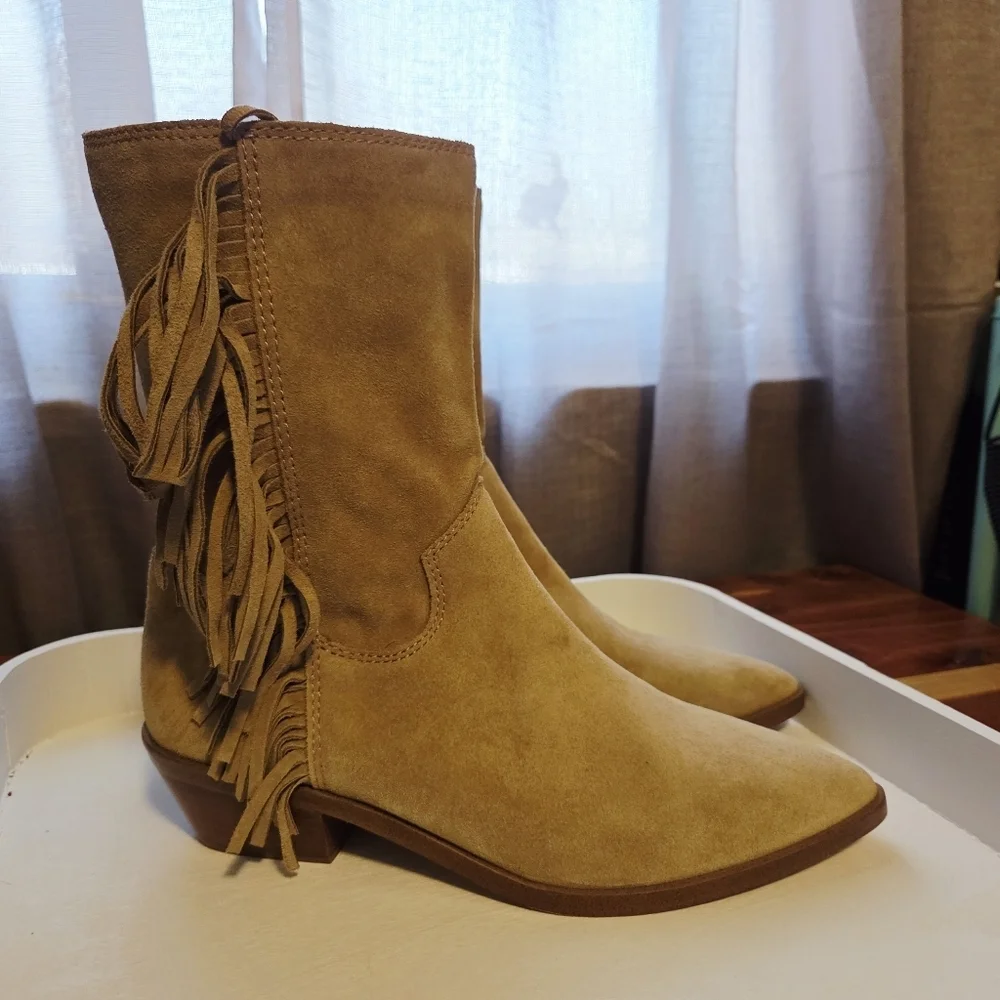 Rebecca Minkoff suede leather westerm style fringe booties size 6 Krissa